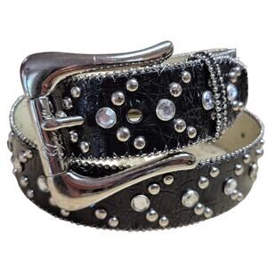 Guess Black Rhinestone Studded Beads Bling Faux Patent Leather Belt 34 - 38
